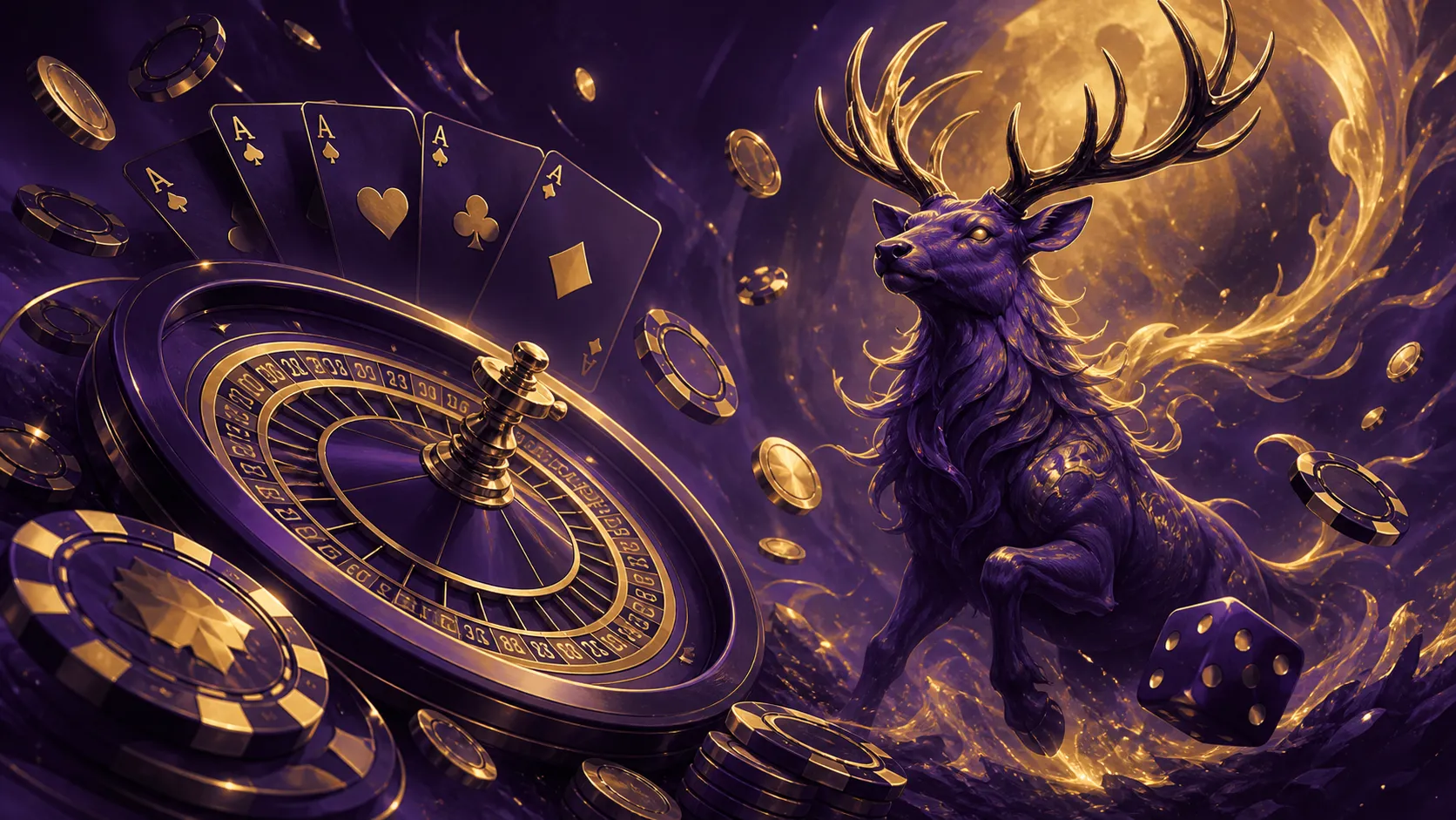 Cinematic luxury casino banner for Spinstag with premium elements in duo-tone color palette.